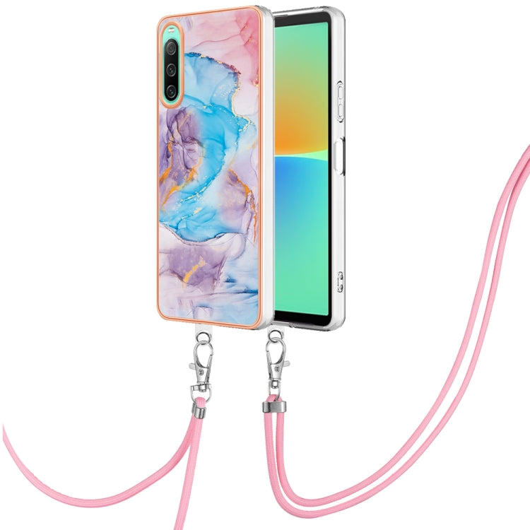 Funda TPU para Sony Xperia 10 IV con Galvanoplastia IMD y Cordón (Mármol Azul)