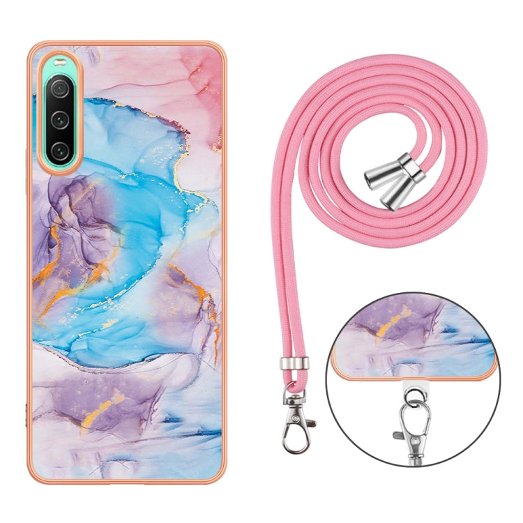 Funda TPU para Sony Xperia 10 IV con Galvanoplastia IMD y Cordón (Mármol Azul)