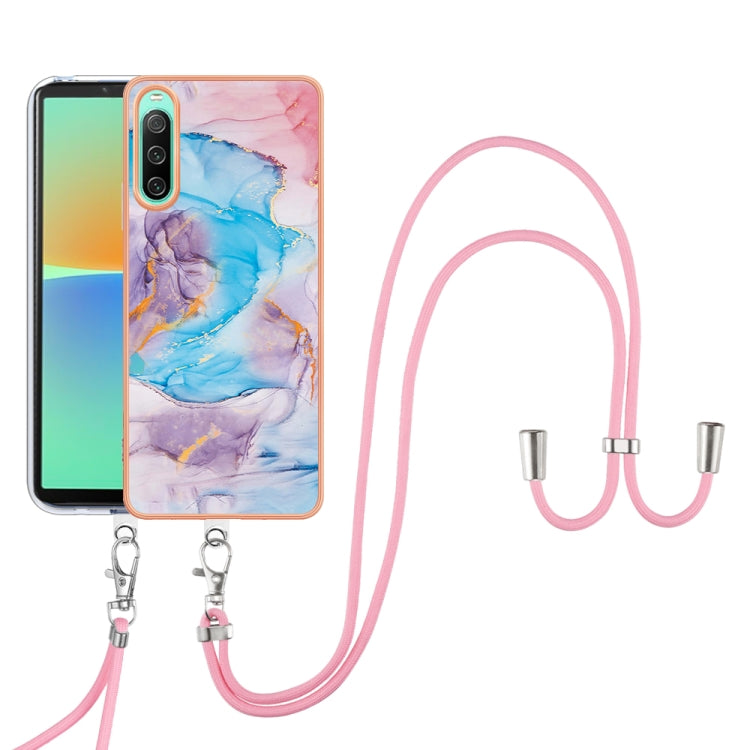 Funda TPU para Sony Xperia 10 IV con Galvanoplastia IMD y Cordón (Mármol Azul)