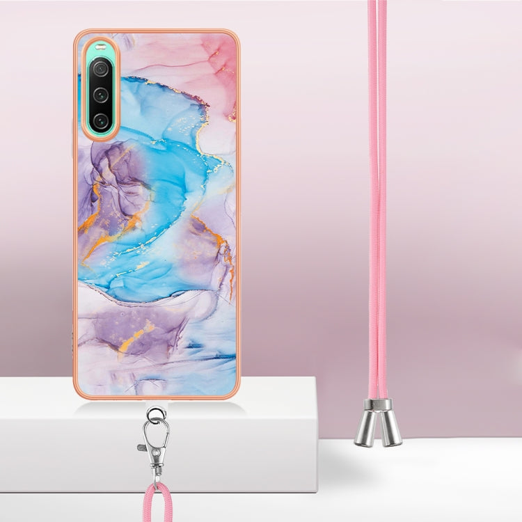 Funda TPU para Sony Xperia 10 IV con Galvanoplastia IMD y Cordón (Mármol Azul)