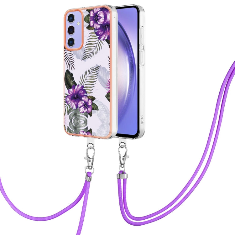 Caja de Teléfono Samsung Galaxy A15 5G Imd TPU Galvanoplastia con Cordón (Flor Púrpura)