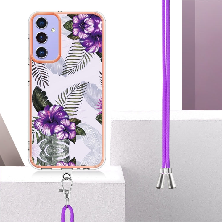 Caja de Teléfono Samsung Galaxy A15 5G Imd TPU Galvanoplastia con Cordón (Flor Púrpura)