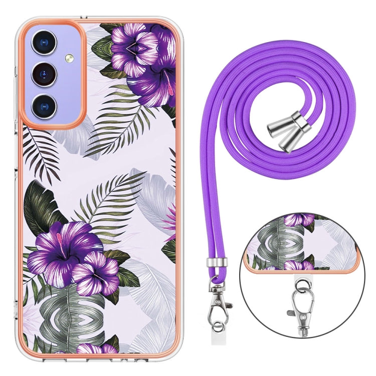 Caja de Teléfono Samsung Galaxy A15 5G Imd TPU Galvanoplastia con Cordón (Flor Púrpura)