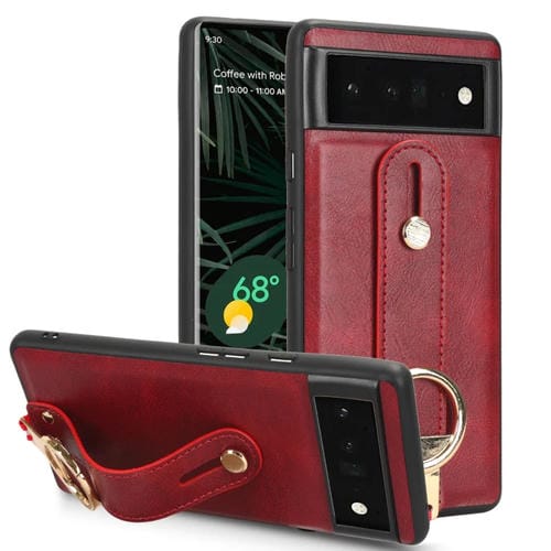 Funda Trasera de Cuero para Google Pixel 6 Muñequera (Rojo)