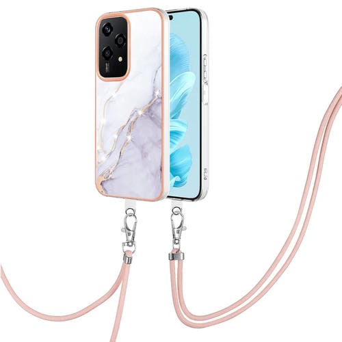 Funda para Teléfono Honor 200 Lite con IMD Doble Cara, Galvanoplastia Global y Cordón (Blanco)