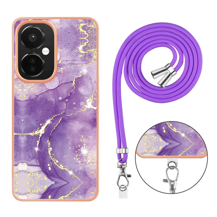 Estuche para OnePlus Nord Ce 3 5G y Nord Ce 3 Lite Imd Doble Cara Mármol Galvanizado con Cordón (Púrpura)