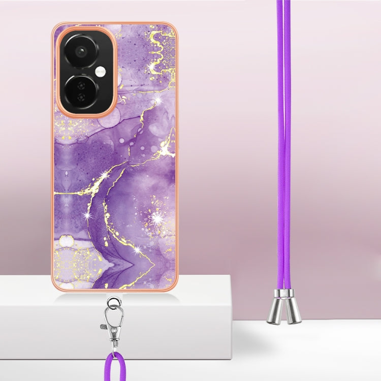 Estuche para OnePlus Nord Ce 3 5G y Nord Ce 3 Lite Imd Doble Cara Mármol Galvanizado con Cordón (Púrpura)