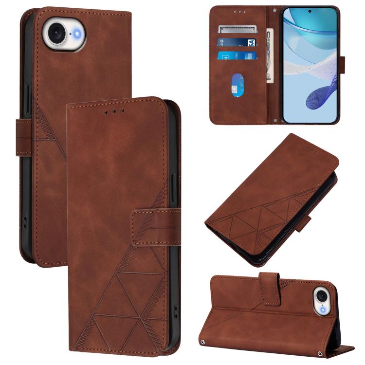 Funda de Cuero con Tapa y Relieve 3D para iPhone 16E (Marrón)