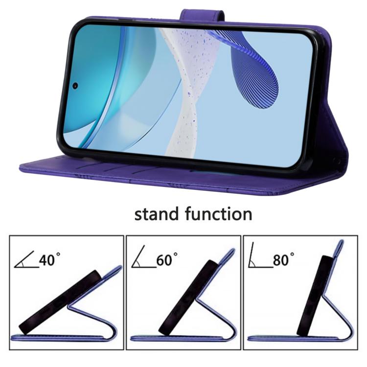 Funda de Cuero para iPhone 16E con Tapa y Relieve 3D (Morado)