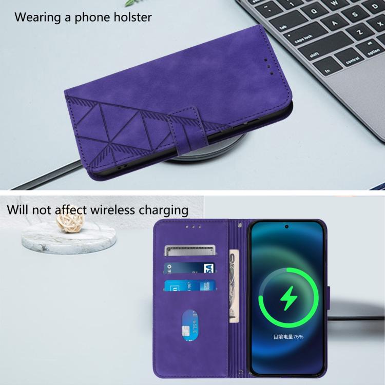 Funda de Cuero para iPhone 16E con Tapa y Relieve 3D (Morado)