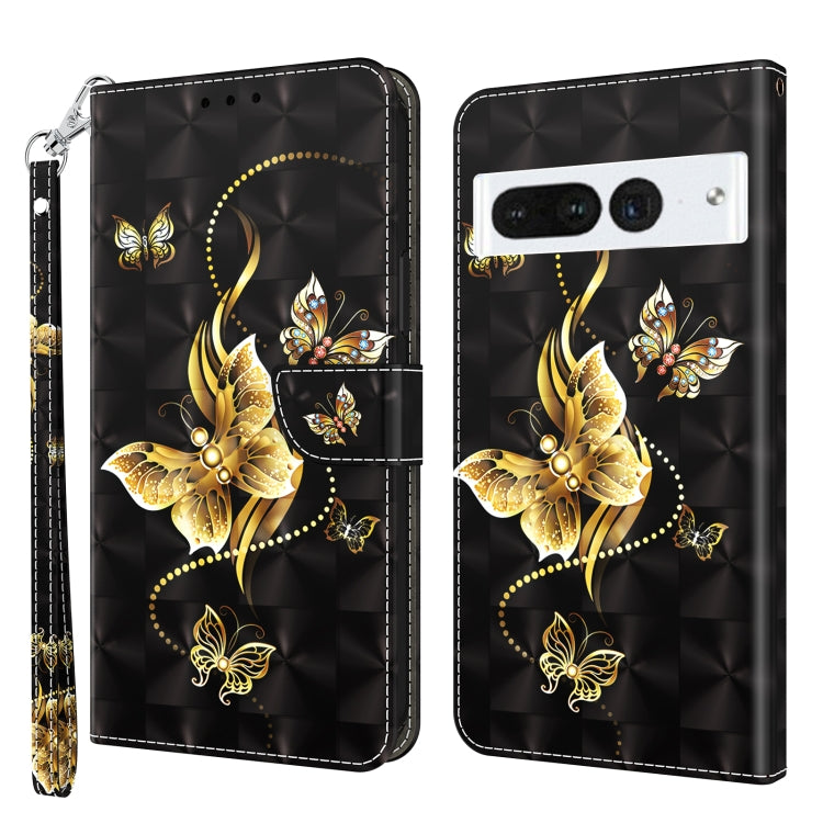 Estuche para Google Pixel 8 Pro de Cuero con Patrón 3D Mariposa Dorada