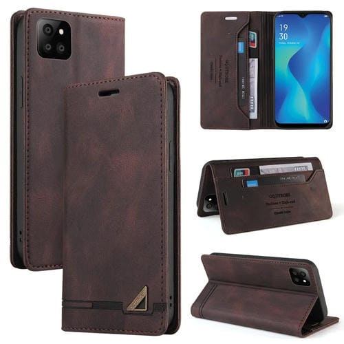 Funda de Cuero para Samsung Galaxy A22 5G Skin Feel con Tapa Horizontal Cepillo Antirrobo y Soporte (Marrón)