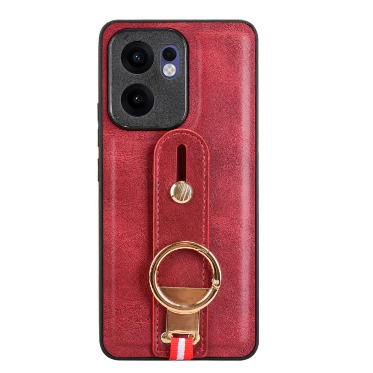 Funda Trasera de Cuero con Correa para El Brazo para Oppo Reno13 F 5G (Roja)