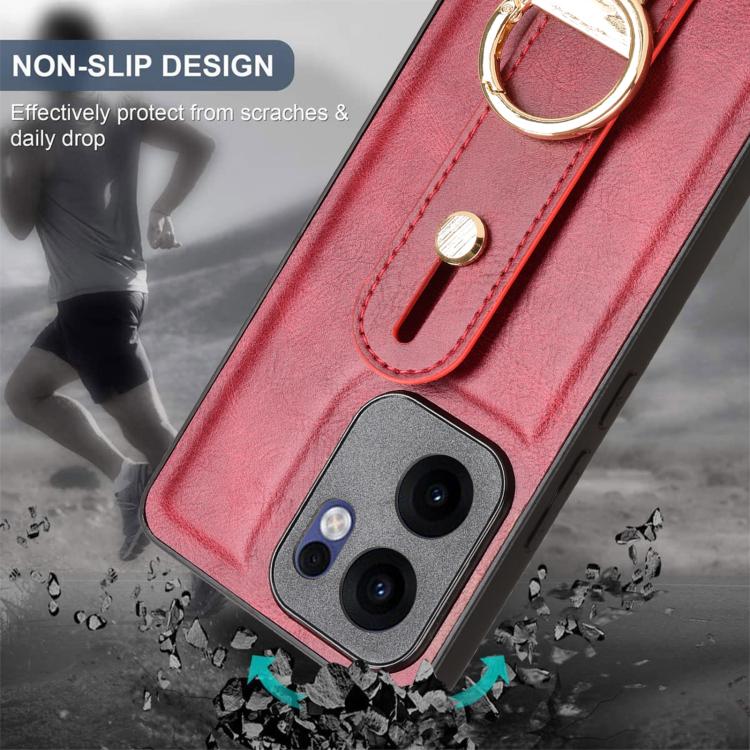 Funda Trasera de Cuero con Correa para El Brazo para Oppo Reno13 F 5G (Roja)