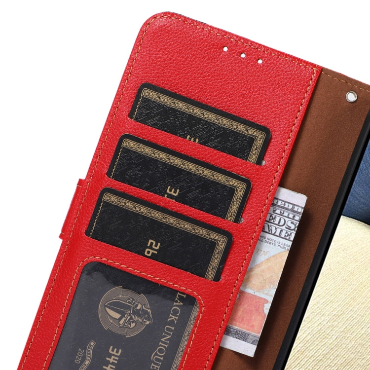 Funda Cuero Textura Lichi Khazneh RFID para OnePlus Nord 13 (Rojo)