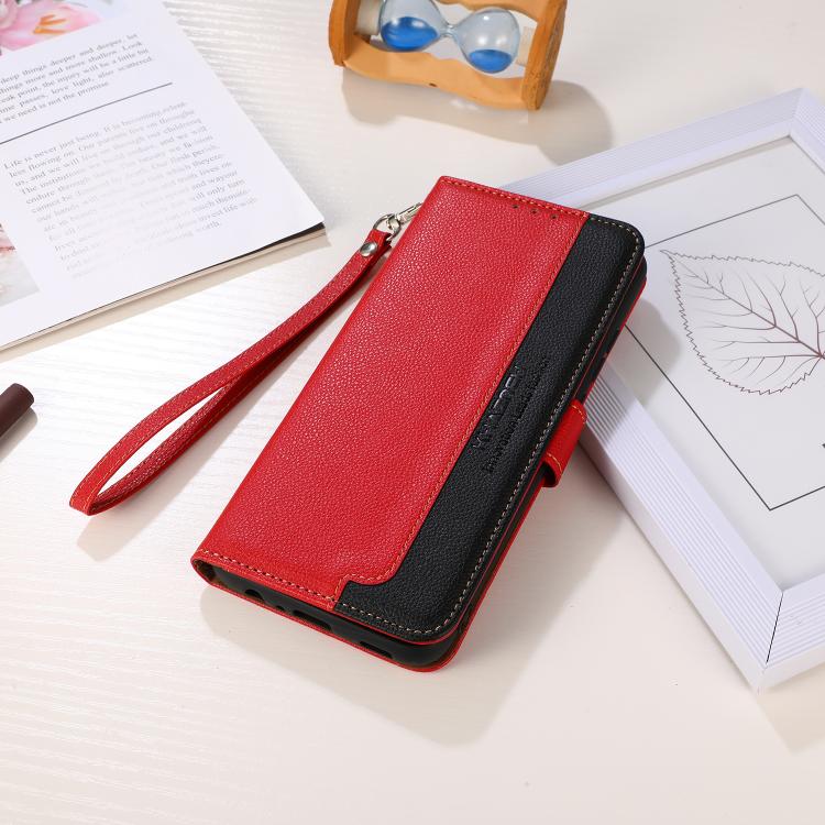 Funda de Cuero Khazneh Rfid con Textura de Lichi para OnePlus Ace 5 Pro / Ace 5 / 13R (Rojo)