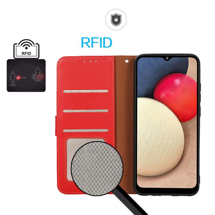 Funda de Cuero Khazneh Rfid con Textura de Lichi para OnePlus Ace 5 Pro / Ace 5 / 13R (Rojo)