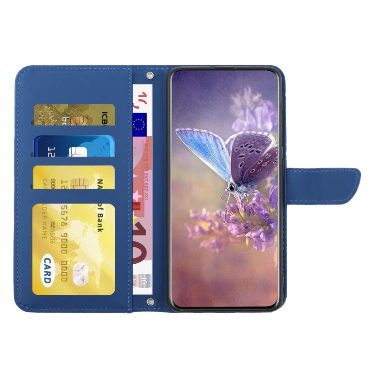Funda de Cuero para OnePlus 13 con Relieve Peonía y Mariposa (Azul)
