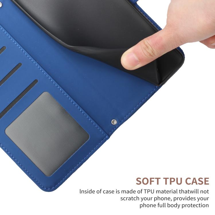 Funda de Cuero para OnePlus 13 con Relieve Peonía y Mariposa (Azul)