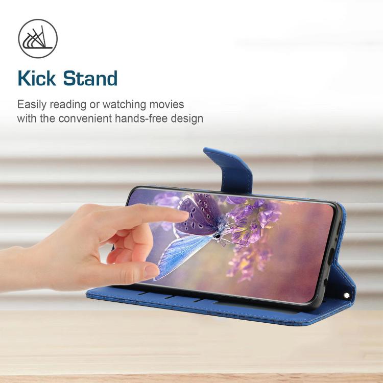 Funda de Cuero para OnePlus 13 con Relieve Peonía y Mariposa (Azul)