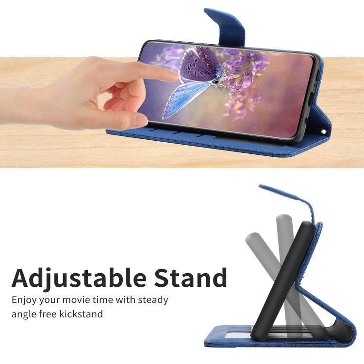 Funda de Cuero para OnePlus 13 con Relieve Peonía y Mariposa (Azul)
