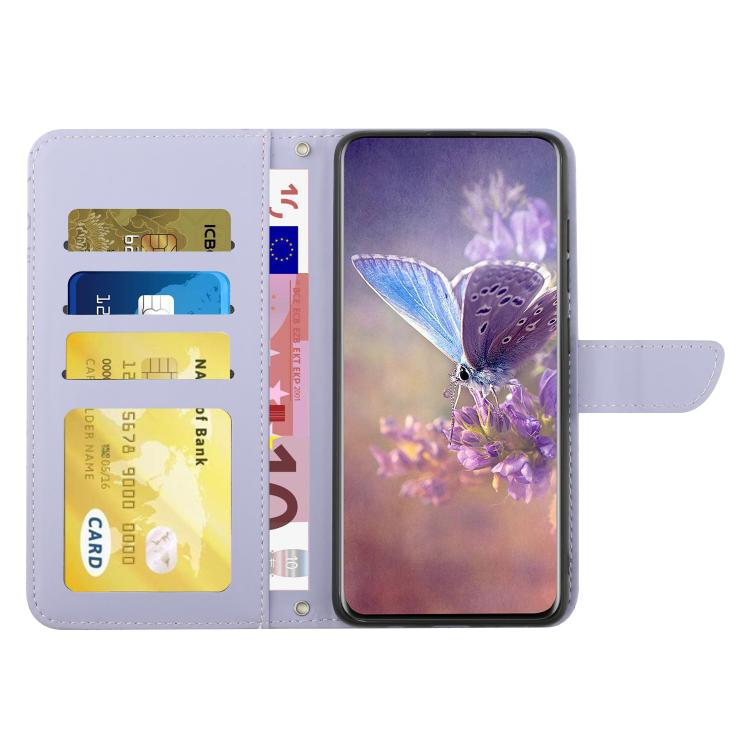 Funda de Piel con Relieve Peonía y Mariposa para OnePlus 13 (Morado)