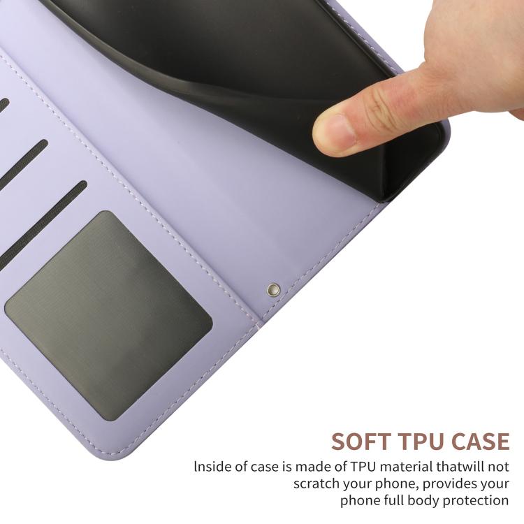 Funda de Piel con Relieve Peonía y Mariposa para OnePlus 13 (Morado)