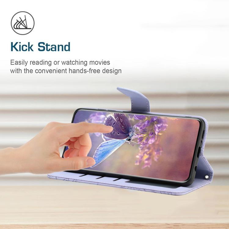 Funda de Piel con Relieve Peonía y Mariposa para OnePlus 13 (Morado)