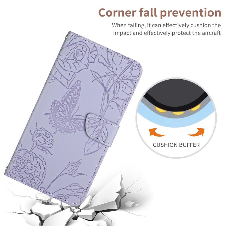 Funda de Piel con Relieve Peonía y Mariposa para OnePlus 13 (Morado)