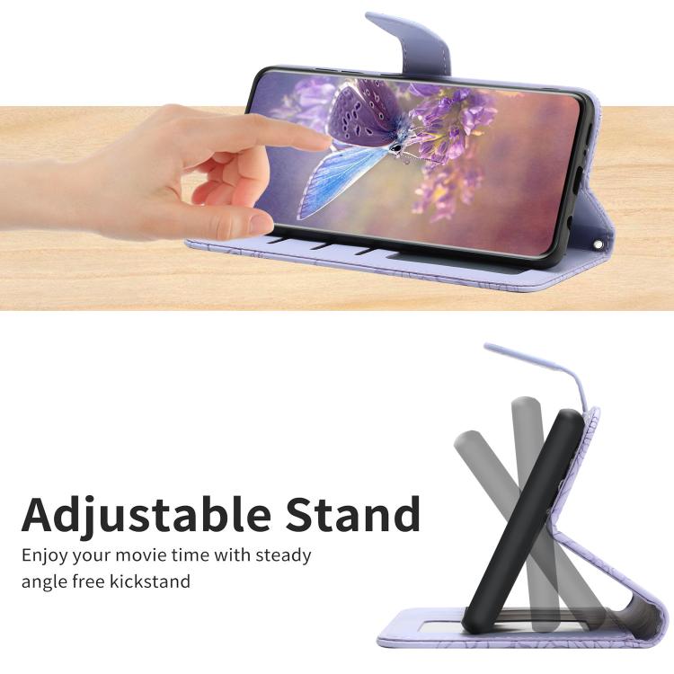 Funda de Piel con Relieve Peonía y Mariposa para OnePlus 13 (Morado)