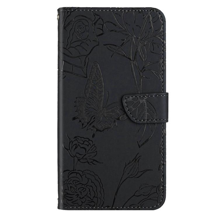 Funda de Cuero con Relieve Peonía y Mariposa para OnePlus 13R (Negro)