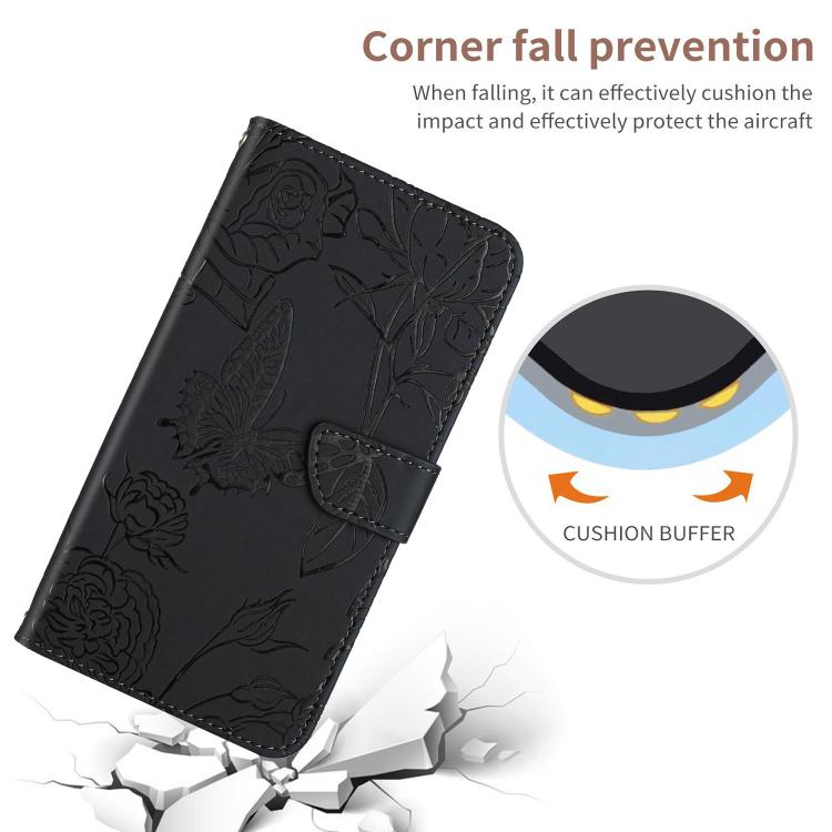 Funda de Cuero con Relieve Peonía y Mariposa para OnePlus 13R (Negro)