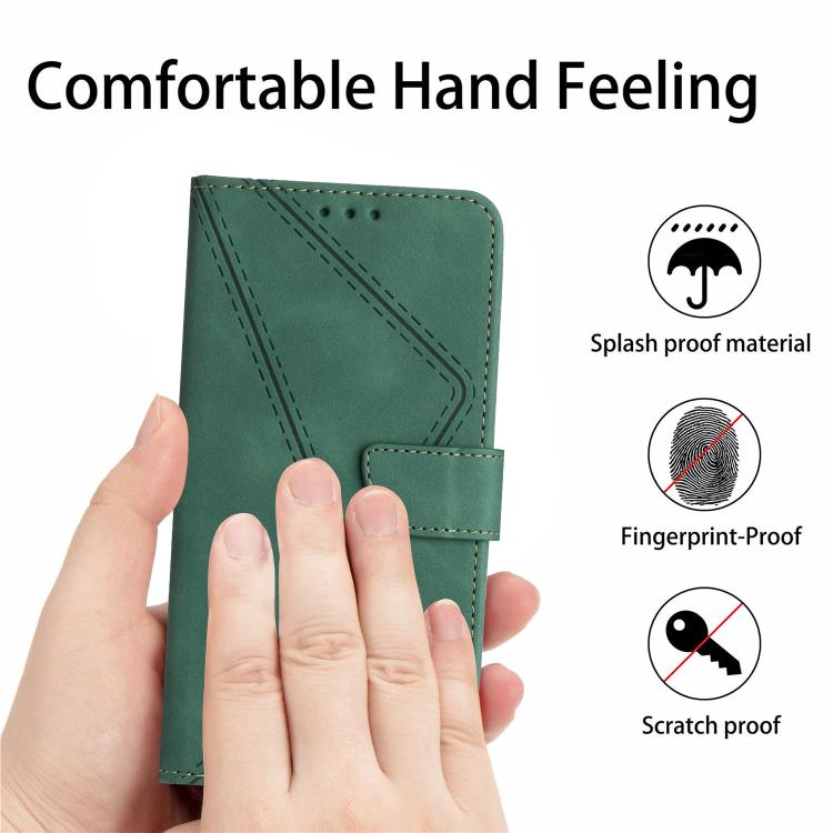 Funda de Cuero con Relieve y Costuras para OnePlus 13R (Verde)