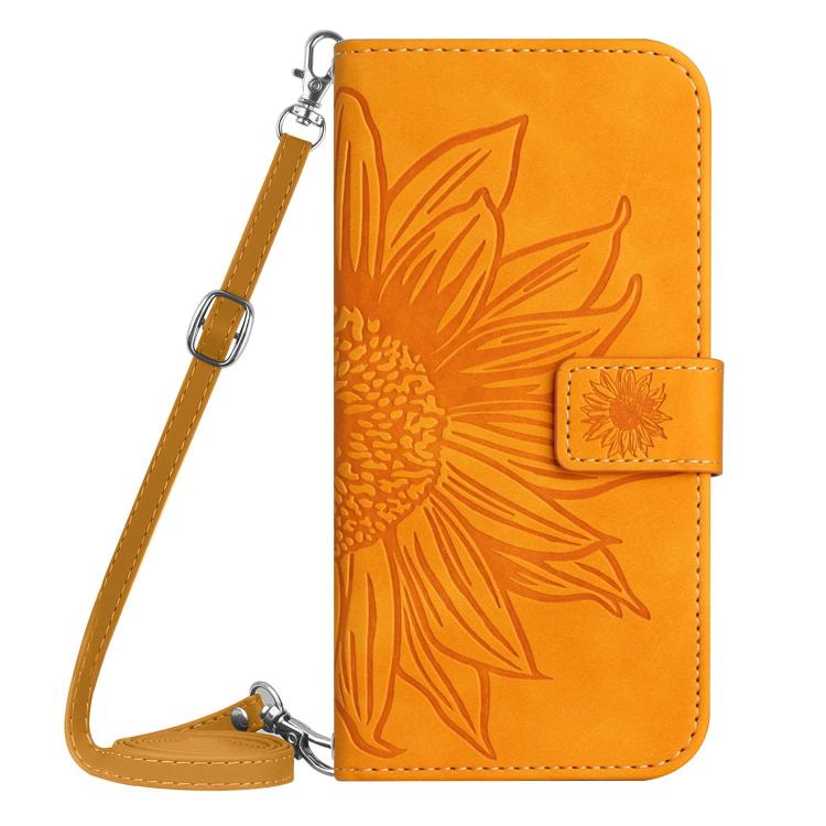 Funda de Piel con Relieve de Girasol para OnePlus 13R (Amarillo)