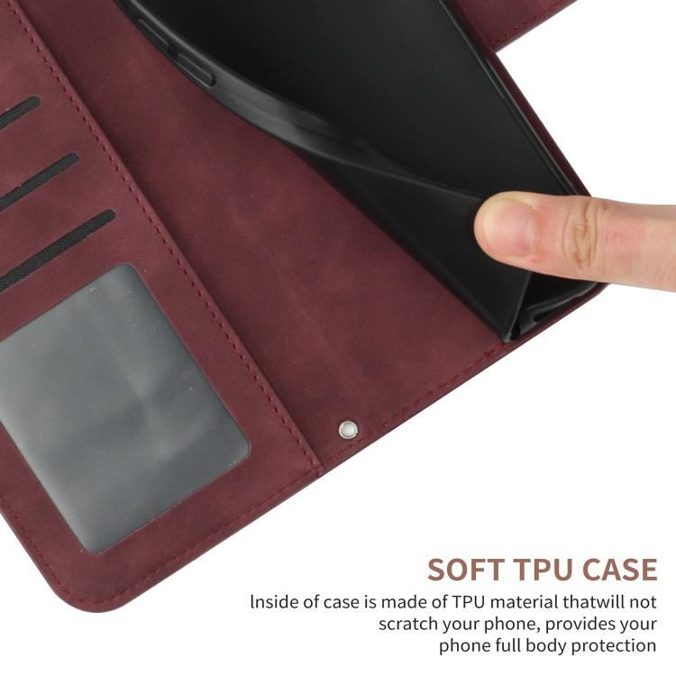 Funda de Piel con Relieve de Girasol para OnePlus 13R (Rojo Vino) Tacto Suave