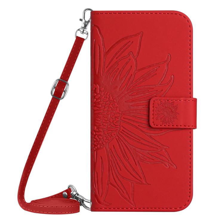 Funda de Piel con Relieve de Girasol para OnePlus 13R (Rojo)