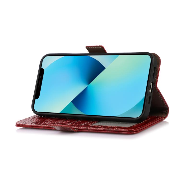 Funda para Teléfono OnePlus Ace 5 Pro/Ace 5 con Piel de Vaca y Cocodrilo (Roja)
