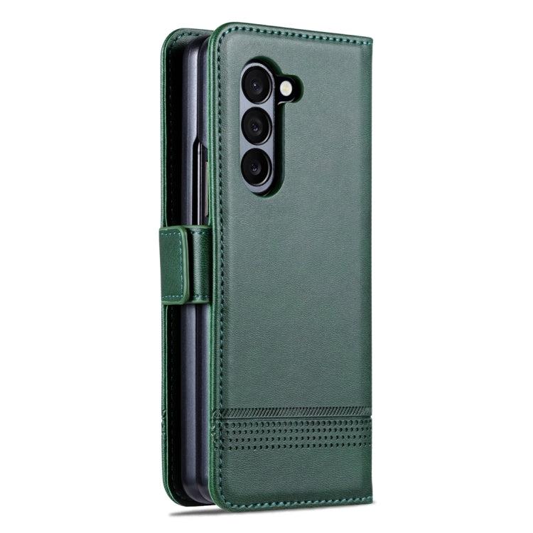 Para Samsung Galaxy Z Fold5 5G AZNS Funda de teléfono con tapa de cuero con textura de becerro magnético (verde oscuro)