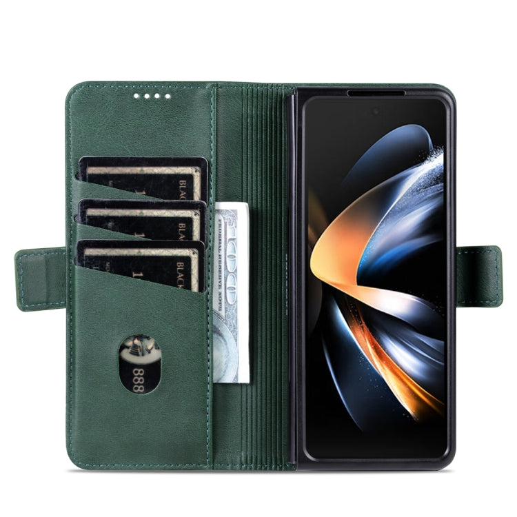 Para Samsung Galaxy Z Fold5 5G AZNS Funda de teléfono con tapa de cuero con textura de becerro magnético (verde oscuro)