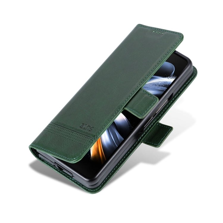 Para Samsung Galaxy Z Fold5 5G AZNS Funda de teléfono con tapa de cuero con textura de becerro magnético (verde oscuro)