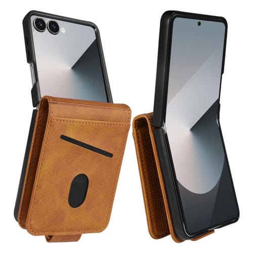 Funda de piel con tapa magnética AZNS para Samsung Galaxy Z Flip7 5G (marrón claro)