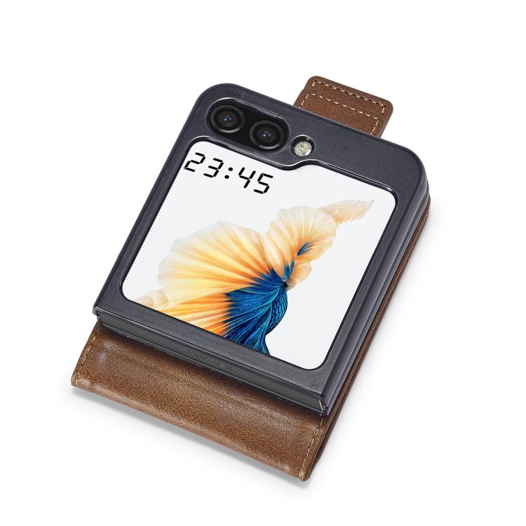 Funda de cuero antirrobo LC.IMEEKE RFID para Samsung Galaxy Z Flip7 5G (marrón)