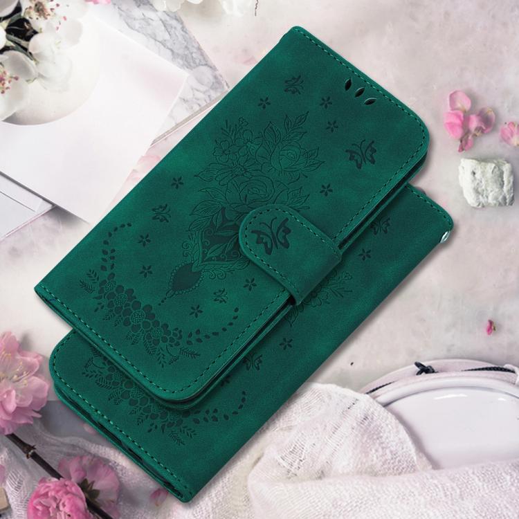 Funda de cuero con relieve de mariposa rosa para Tecno Camon 40 Pro 4G (verde)