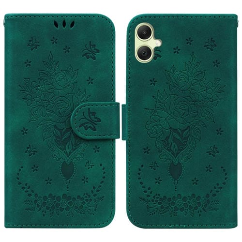 Funda para Teléfono Samsung Galaxy A05 Cuero con Relieve Mariposa y Rosa (Verde)