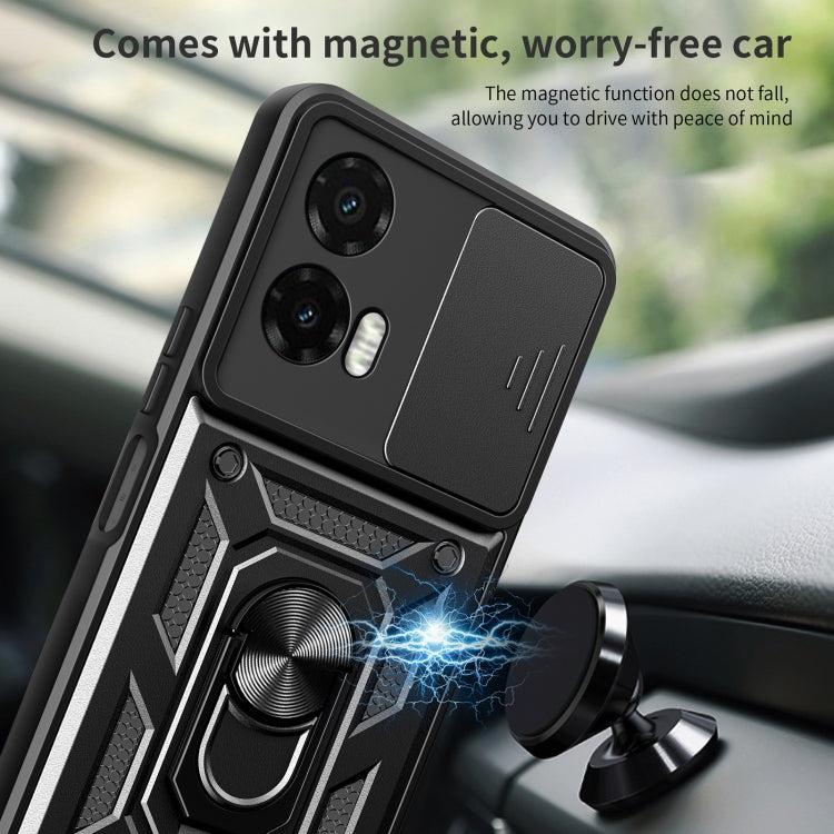 Funda para Motorola Moto G35 5G con Cámara Deslizante, Carcasa Híbrida TPU y PC (Negra)