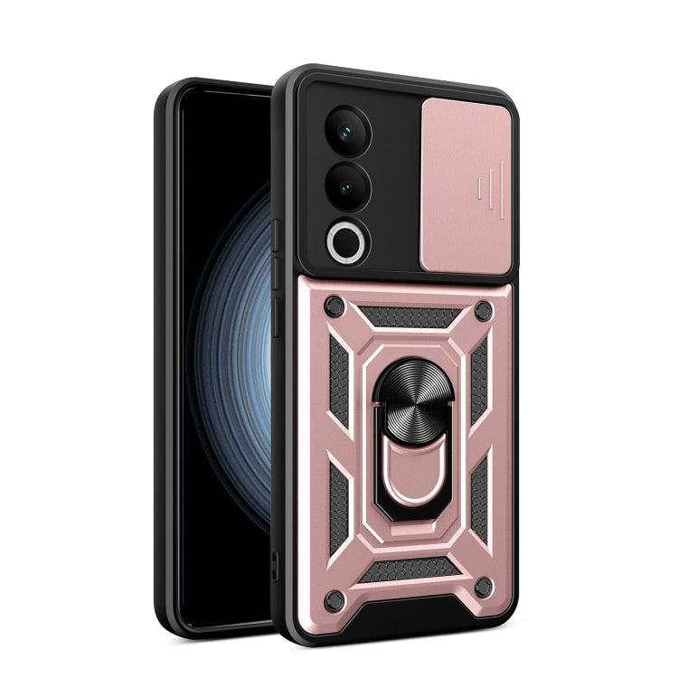 Funda híbrida TPU y PC para OnePlus Nord CE4 5G con cubierta deslizante cámara (Oro Rosa)