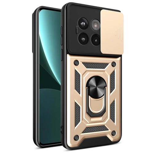 Funda híbrida TPU y PC con cubierta deslizante para cámara OnePlus 13R 5G (Dorada)