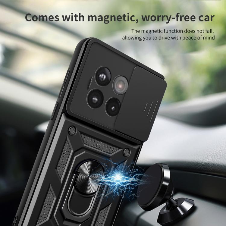 Funda híbrida TPU y PC con cubierta deslizante para cámara OnePlus 13R 5G (Dorada)