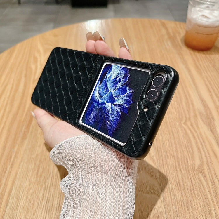 Para Samsung Galaxy Z Flip5 5G Funda de teléfono plegable con textura tejida (negro)
