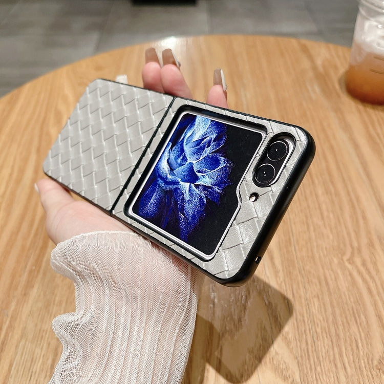 Para Samsung Galaxy Z Flip5 5G Funda de teléfono plegable con textura tejida (Gris)